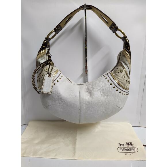 Coach Set of 3 Bags - Soho White Leather Stitched Grommet Studded Hobo Purses - Picture 3 of 12
